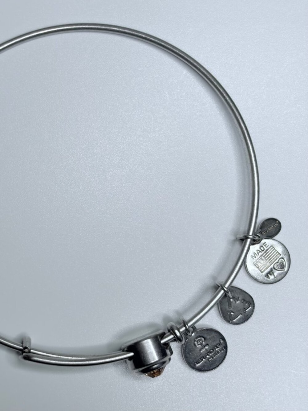 Alex and Ani Crystal Charm Expandable Bangle Bracelet Silver Tone Made in USA